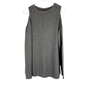 Nic & Zoe cold shoulder studded high neck knit top Sz M Gray